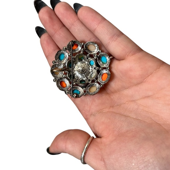 Vintage Premier Designs Faux Turquoise Coral Pearl Art Deco Brooch - Picture 2 of 3